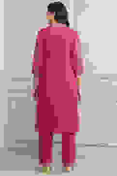 Fuchsia Cotton Straight Kurta Pants Suit Set image number 4