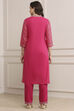 Fuchsia Cotton Straight Kurta Pants Suit Set image number 4