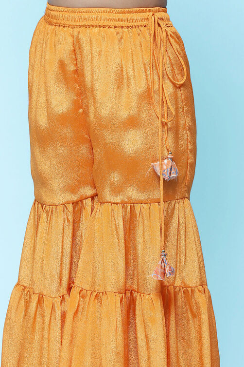Orange Polyester Straight Printed Suit Set image number 2
