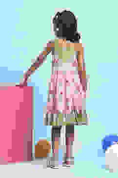 Pink Viscose Rayon Printed Tiered Dress image number 3