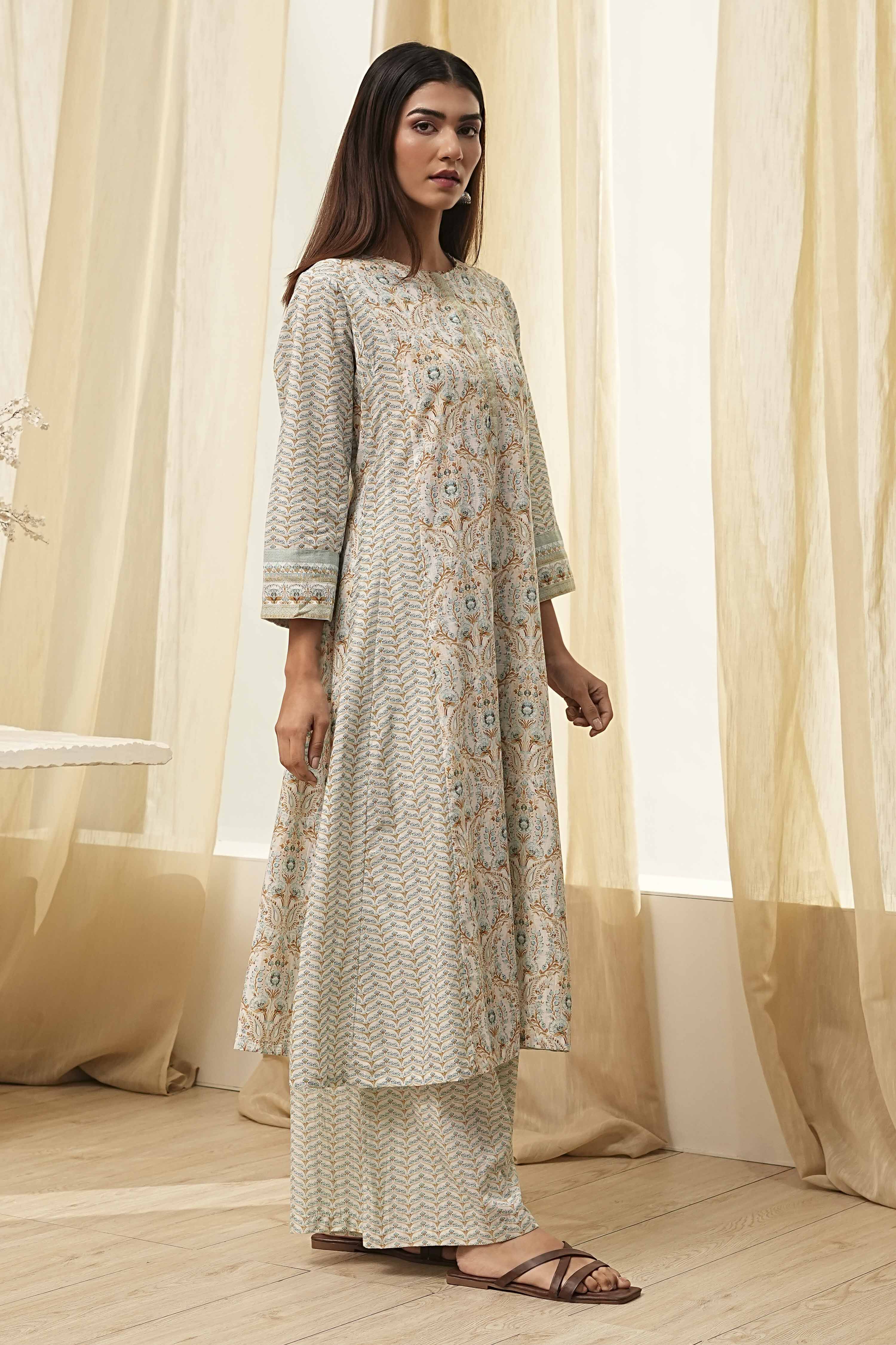 Blue Pure Cotton A-Line Kurta Set  image number 6