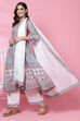 White Cotton Flared Kurta Palazzo Suit Set image number 7