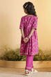Pink Cotton Floral Printed Flared Kurta Set image number 4