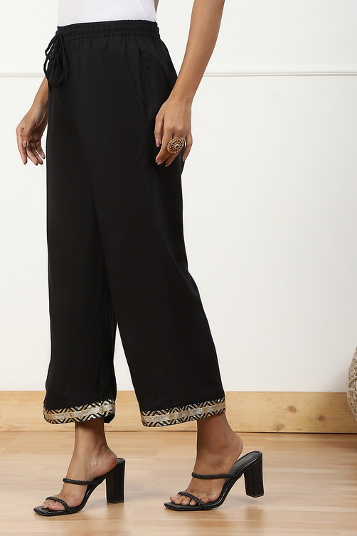 Black Polyester Palazzo Pants image number 2