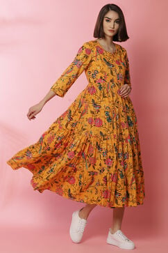 Mustard Cotton Fusion Dress image number 3