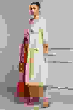 Off-White Embroidered Angrakha Festive Anarkali Suit Set image number 3