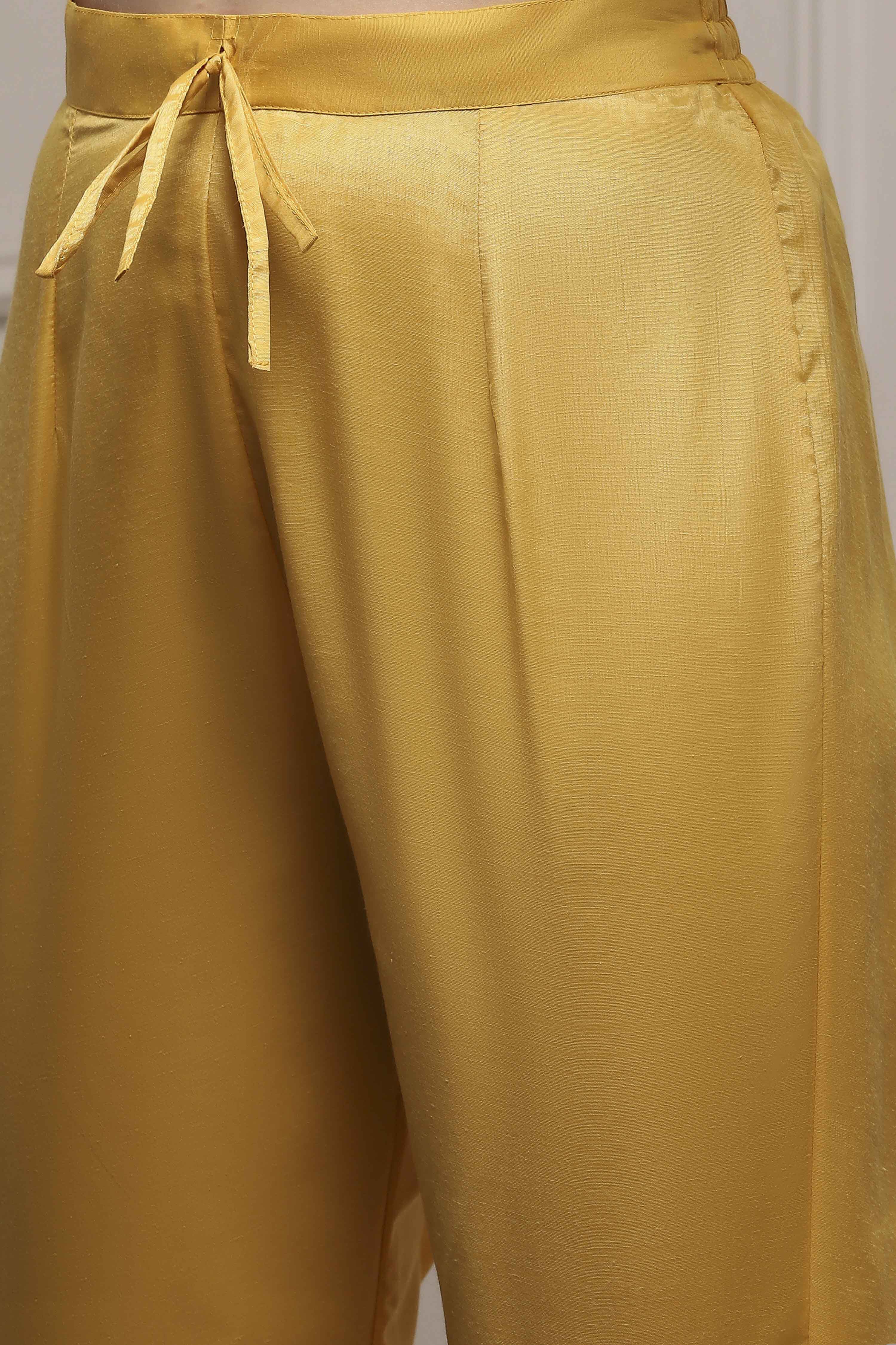 Yellow Chanderi Blend Printed Embroidered Unstitched Suit Set image number 3