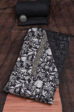 Black Silk Blend Digital Print Unstitched Suit Set image number 0