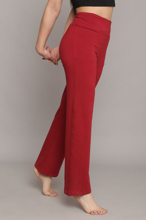 Maroon Knitted Cotton Blend Yoga Pants at Biba India