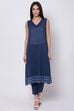 Blue Straight Kurta Slim Pant Suit Set image number 3