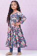 Marine Blue Cotton Flared Kurta Churidar Suit Set image number 1