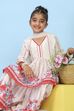 Off White Cotton Printed Gathered Suit Set