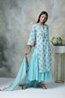 Turquoise Cotton Double Layered Kurta Churidar Suit Set image number 2