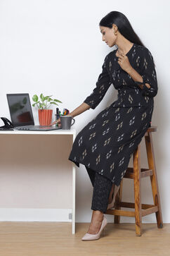 Black Straight Cotton Fusion Wear 2 Piece Set image number 5
