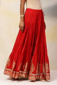 Red Flared Cotton Skirts image number 4