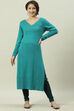 Aqua Blue Acrylic Straight Yarndyed Kurta