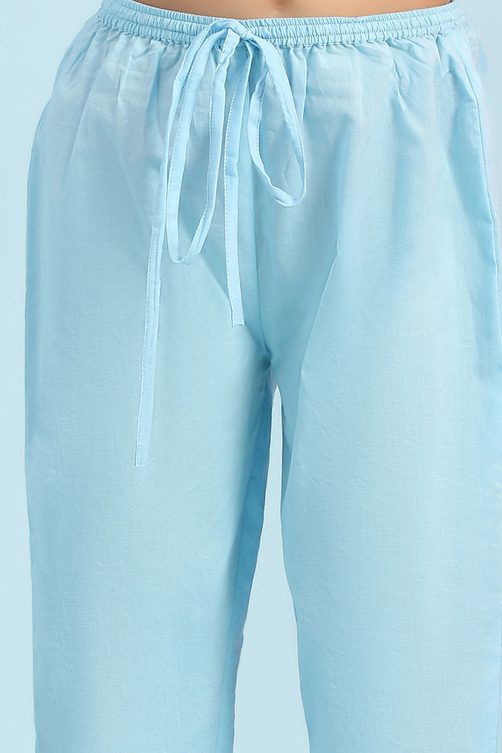 Sky Blue Cotton Printed Tiered Suit Set image number 2