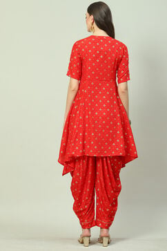 Red Printed A-Line Kurta Salwar Suit Set image number 4