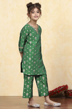 Green Polyester Yarndyed Fitted Kurta Pants Set image number 5