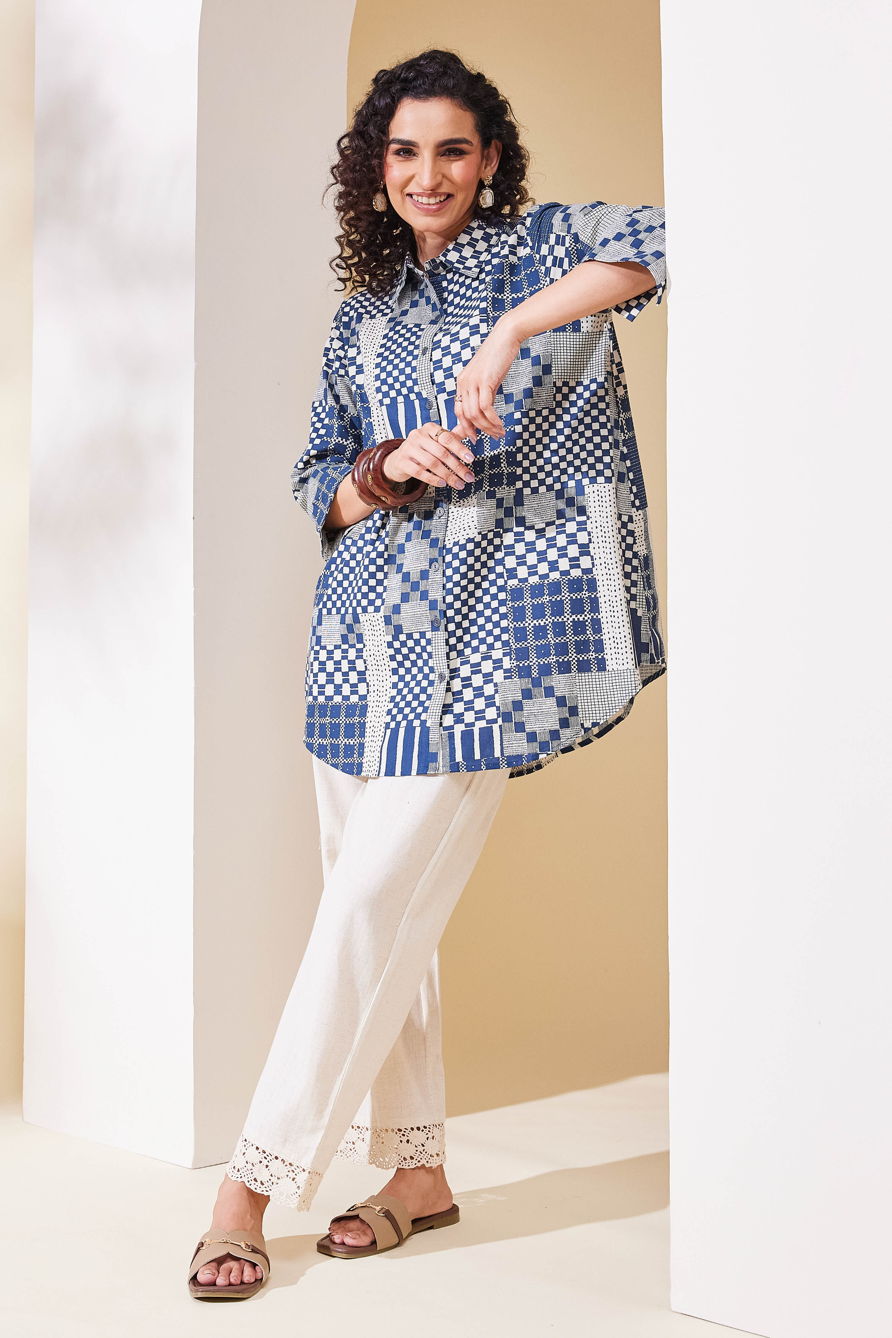 Mustard Cotton A Line Kurta image number 0