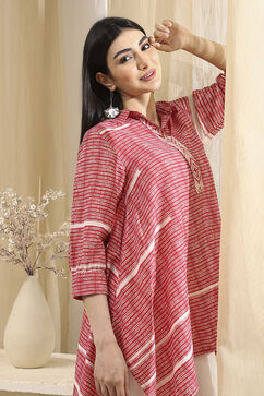 Coral Red Printed Asymmetric Short Kurta image number 0