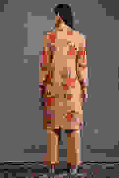 Rohit Bal Peach-Toned Silk Chanderi Floral Printed Straight Kurta Set image number 4