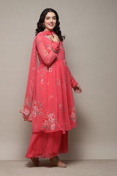 Pink Polyester Gathered Kurta Sharara Suit Set image number 6
