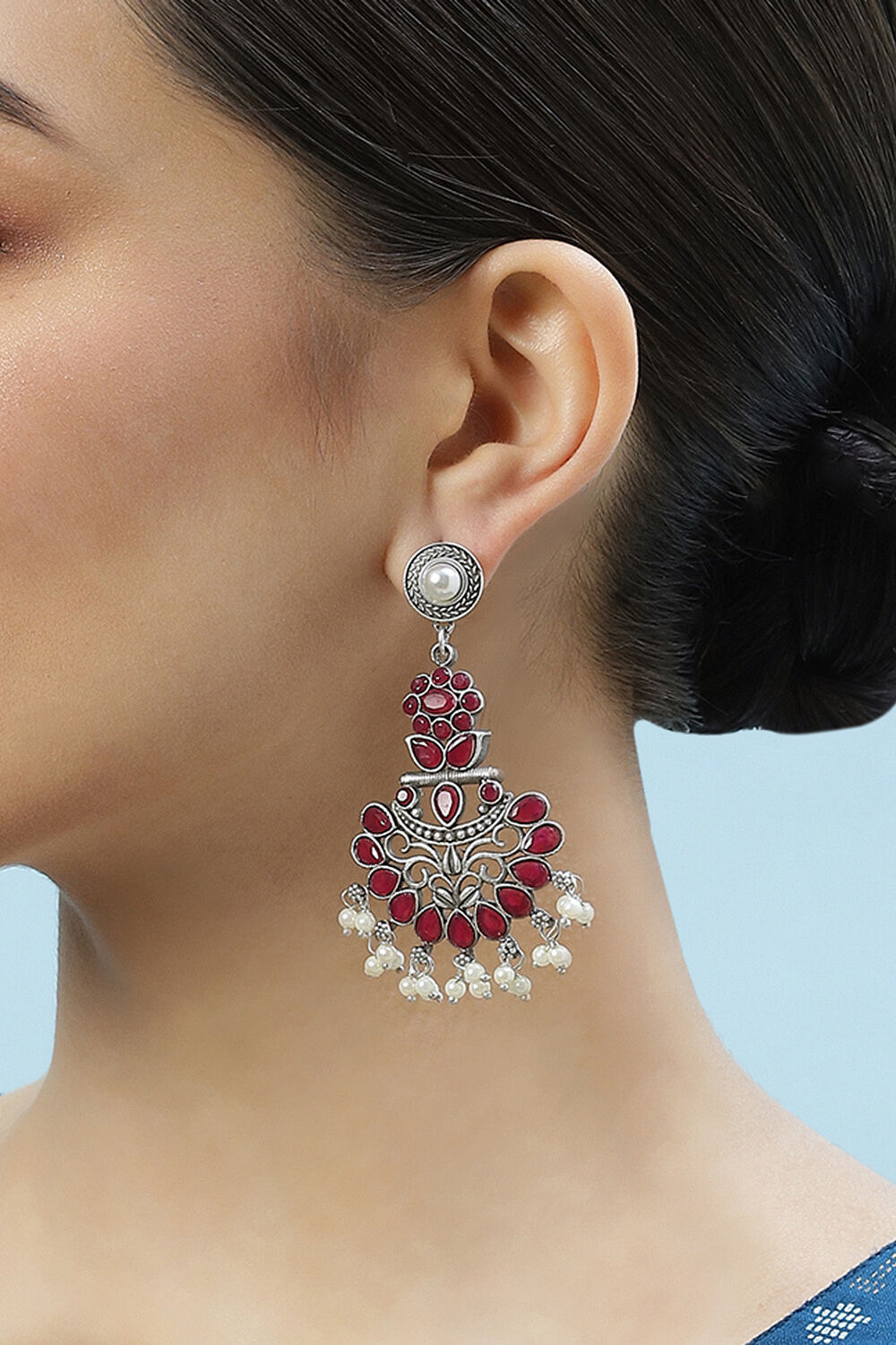 Oxidised Maroon Brass Earrings image number 1