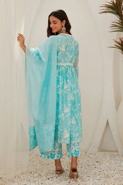 Aqua Cotton Silk Gathered Suit Set image number 2