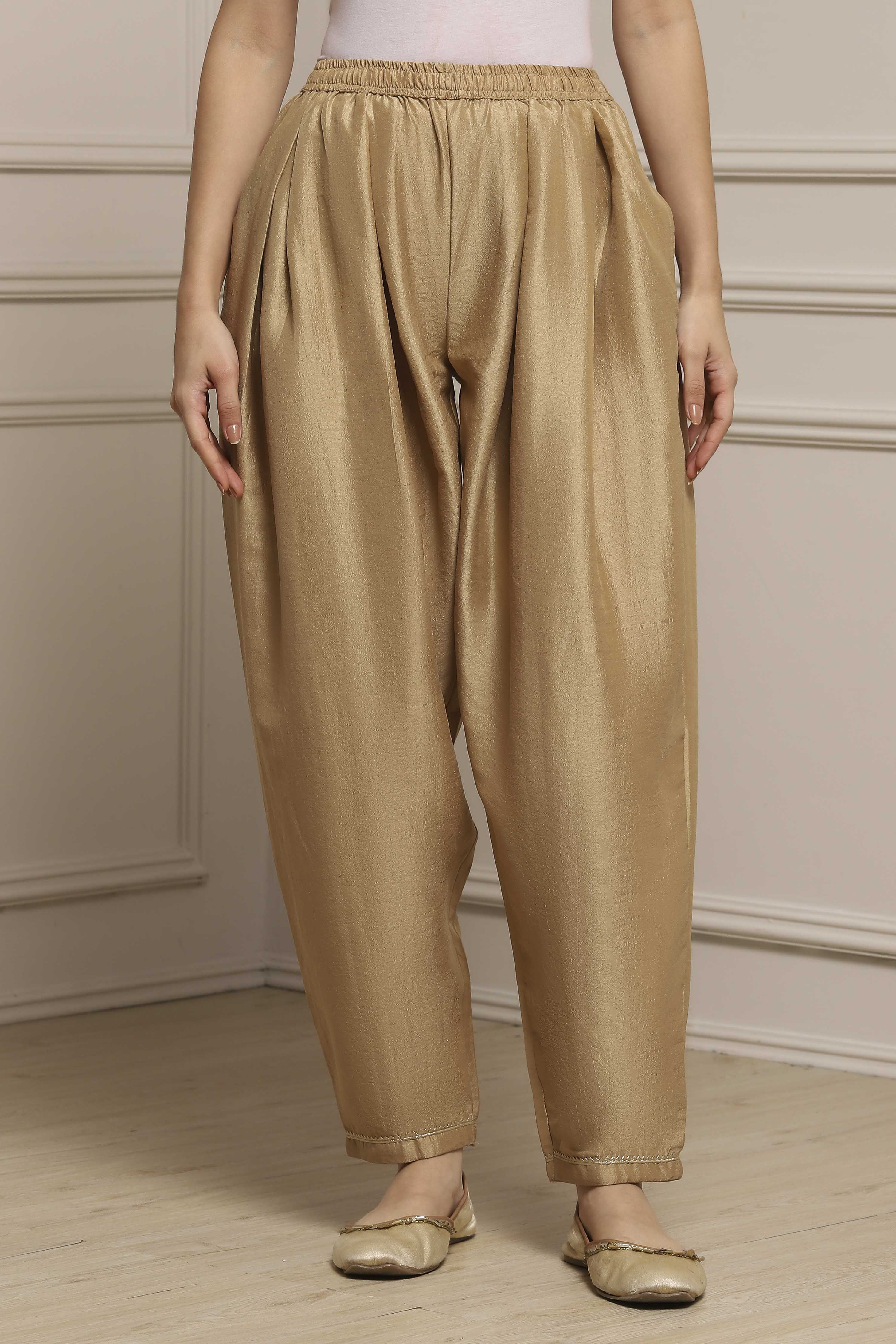 Gold Polyester Salwar image number 4