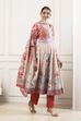 Red and White Cotton Printed Anarkali Suit Set image number 5