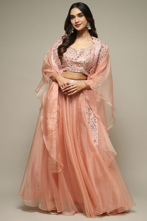 Powder Pink Cotton Silk Embroidered Lehenga Set image number 4