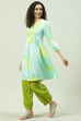 Turquoise Cotton Flared Printed Kurta