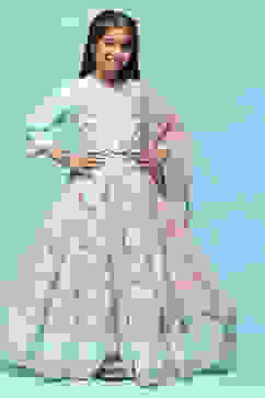 Aqua Chanderi Blouse With Georgette Lehenga & Net Dupatta  image number 0