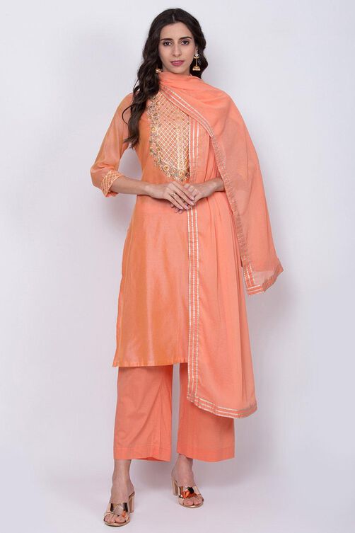 Orange Straight Kurta Palazzo Suit Set image number 0