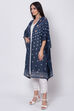 Indigo And White Viscose Cotton Front Open Printed Kurta image number 2