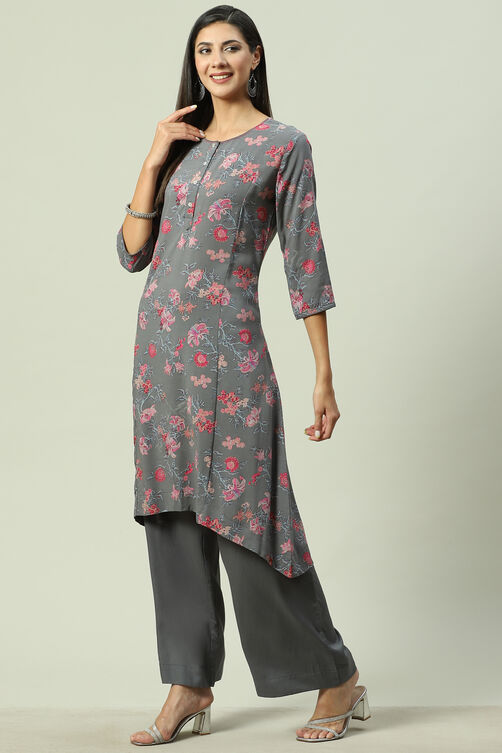 Pink Viscose A-Line Kurta Palazzo Suit Set image number 3