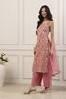 Peach Poly Georgette Straight Suit Set image number 4