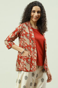 Terracotta Cotton Straight Printed Jacket image number 5