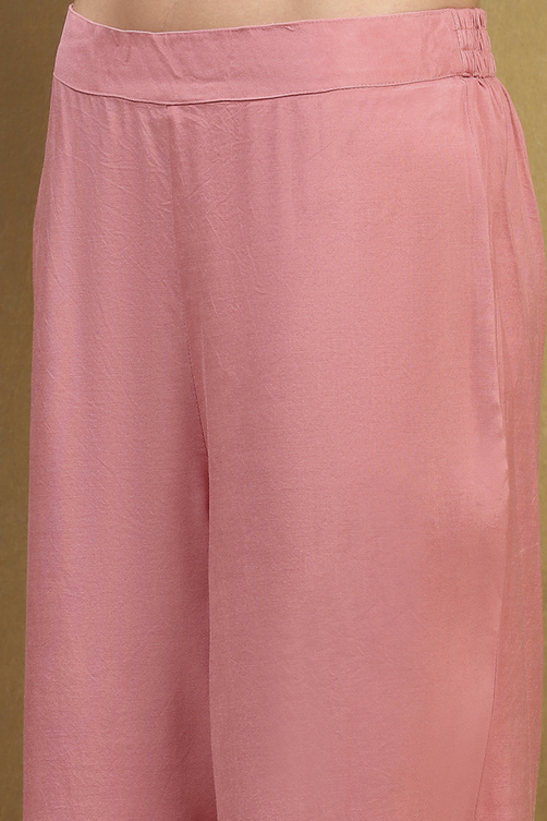 Pink Viscose Blend Yarn Dyed Straight Suit Set image number 2