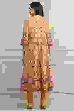 Yellow Cotton Anarkali Kurta Churidar Suit Set image number 4