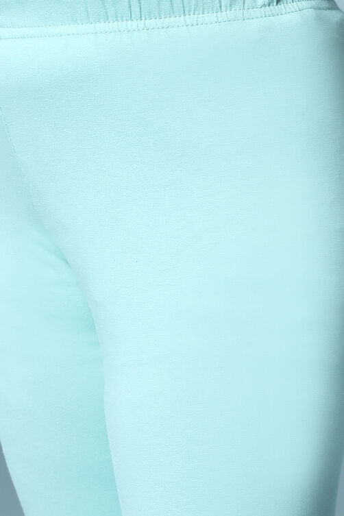 Turquoise Cotton Blend Tiered Kurta Churidar Suit Set image number 2