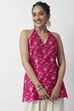 Pink Floral Yarndyed Straight Short Kurti image number 0