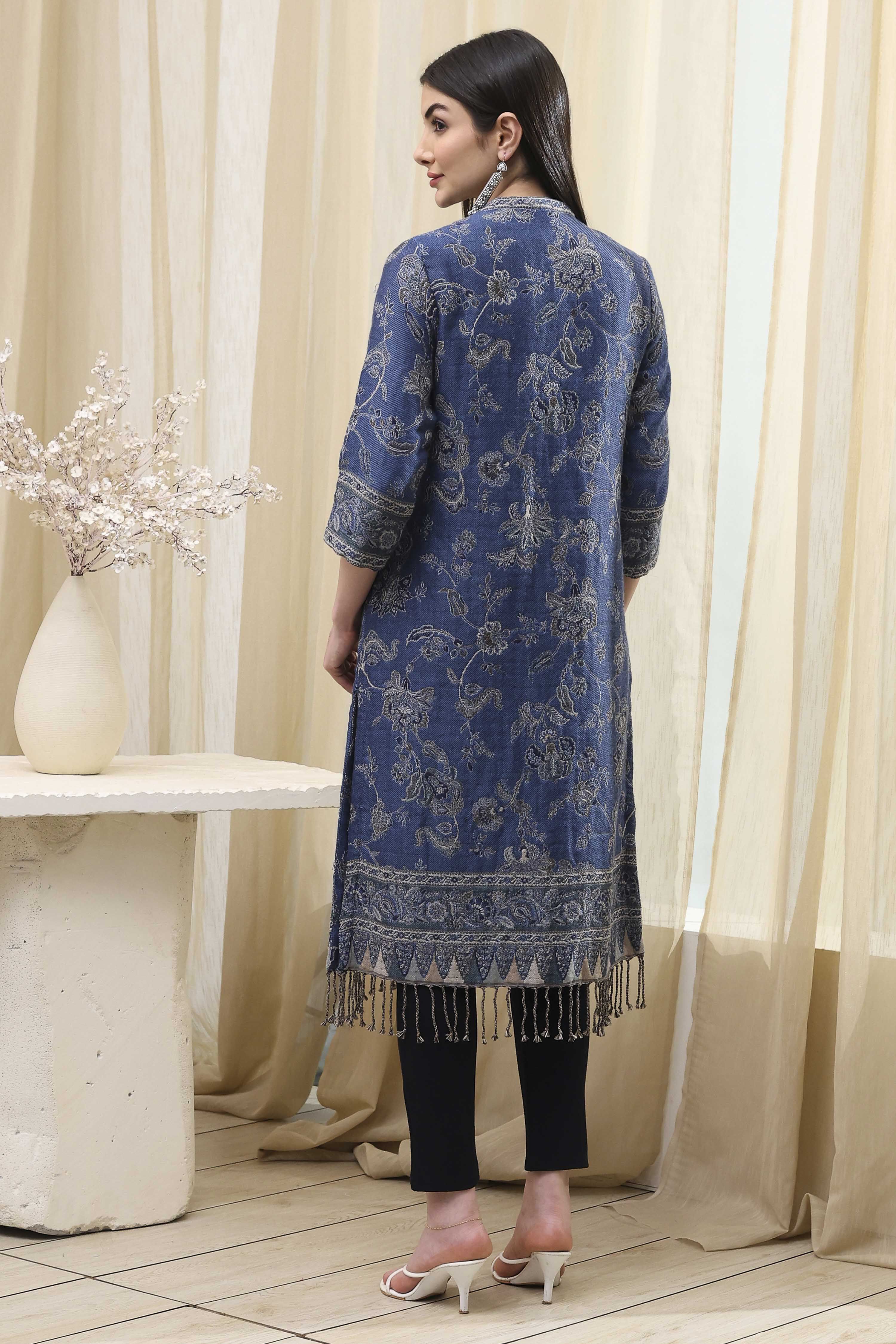 Indigo Poly Mettalic Front Open Yarndyed Shrug image number 3