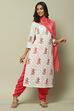 Pink Cotton Hand Block Print Unstitched Suit Set image number 7