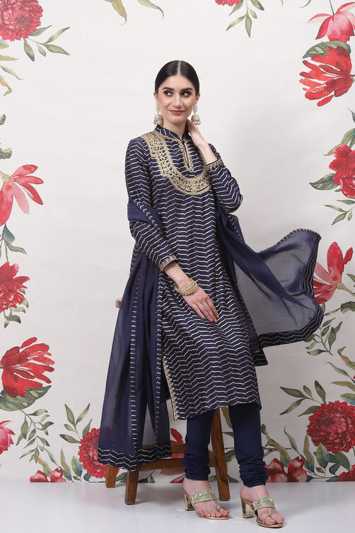 Rohit Bal Cream Cotton Silk Straight Yarndyed Suit Set image number 7