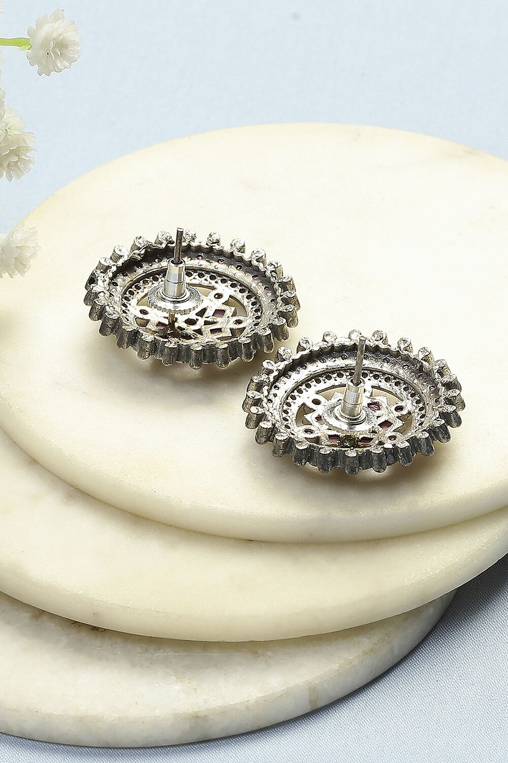 Pink Oxidised Stone-Studded Studs image number 2