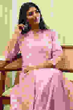 Light Pink Printed Layered Cape Dress image number 0