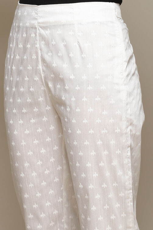White Viscose Printed Narrow Pant image number 1