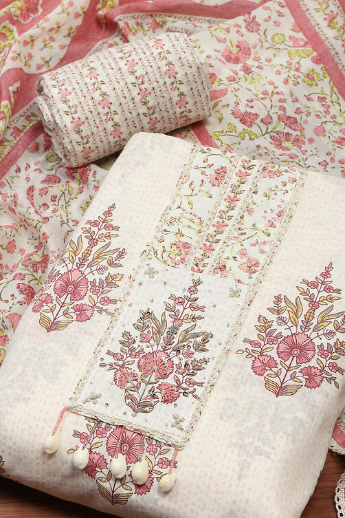 Yellow Cotton Hand Block Print Unstitched Suit Set image number 1